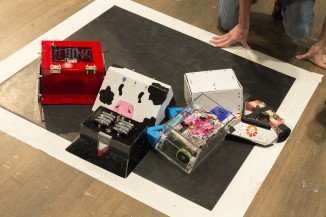 Some of the student-built robots that competed in SumoBot '16