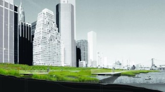 View of East River salt marsh with accessible boardwalks.