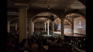 Preet Bharara speaks to a capacity crowd in the Great Hall