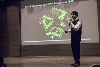 Tushar Nichakawade ChE'18 illustrated how he and Yingfu (Ben) Ma ME'18 used the TdT enzyme to control DNA synthesis