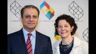 Preet Bharara and Rachel Warren, Chair of the Board of Trustees