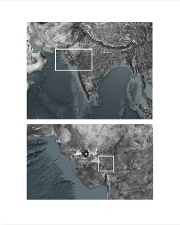 The state of Gujarat in western India (top) and the semi-arid region of north central Gujarat (bottom). The region is bordered by the rugged Aravalli hills to the northeast, the Thar Desert to the west, and the Arabian sea to the south. 