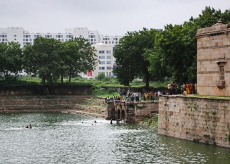 Ornamented sluice gates channeling water into the Sarkhej tank, Ahmedabad.