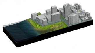 Axonometric view of brackish water wetlands on Hudson River.