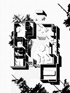 Chase Residence, ground floor plan, 1968. Houston, TX. Drawing by David Heymann, Brooke Burnside, Sarah Spielman, and Wei Zhou.