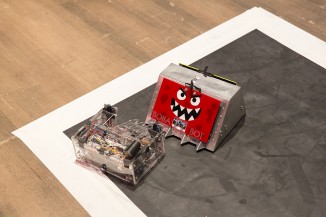 Wababi-Tron (l) faces Boba Bot in the 2015 Robot Sumo event