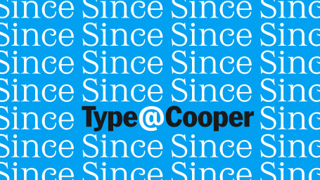 On a light blue background appears a repetition of the word Since in white font, several times across the image. Just below center is the name Type@Cooper in black.