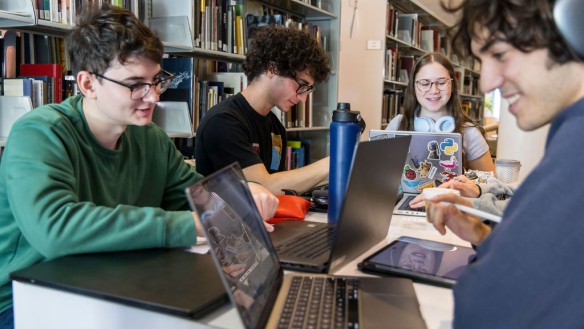 students in library