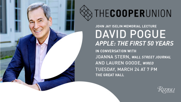 Portrait of David Pogue with text about event