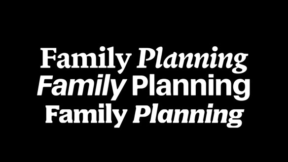 Black box with words Family Planning in three types in white