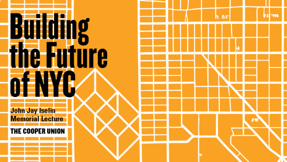 Grid in orange and white to look like a city map with the event name in black