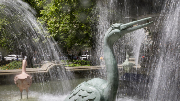 Geese sculptures in fountain
