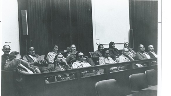 December 1974, Lincoln Nebraska, Federal Court House. Sioux and Cheyenne elders who presented testimony at a court hearing on the Wounded Knee siege trials of 1973.