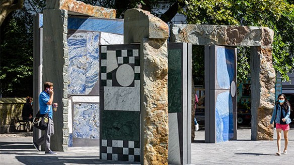 Doors for Doris, 2020 Bluestone, poured concrete, assorted marble, and steel; Presented by Public Art Fund at Doris C. Freedman Plaza, September 16, 2020—September 12, 2021, Courtesy Sam Moyer Studio and Sean Kelly, New York; Photo by Nicholas Knight, C